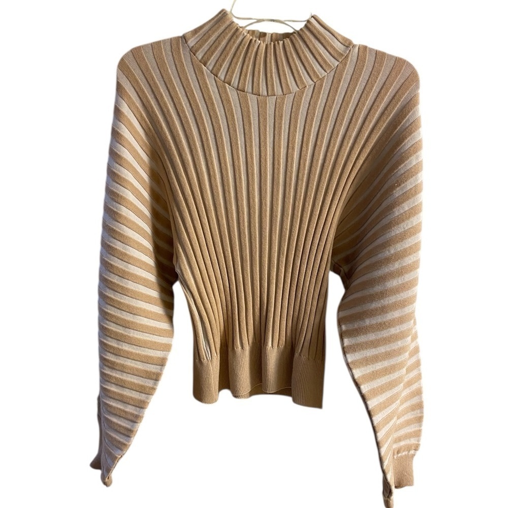 Free People Mad chill mock neck ribbed knit sweater balloon sleeves medium NWT - Picture 2 of 9